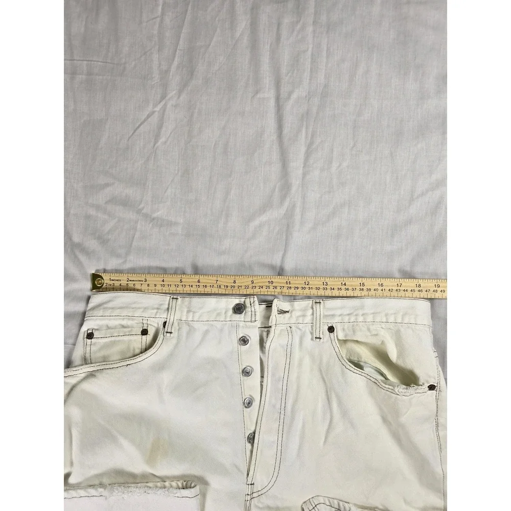 Levis 501 Jeans Mens 38x30 White Regular Straight Button Fly Made USA Distressed